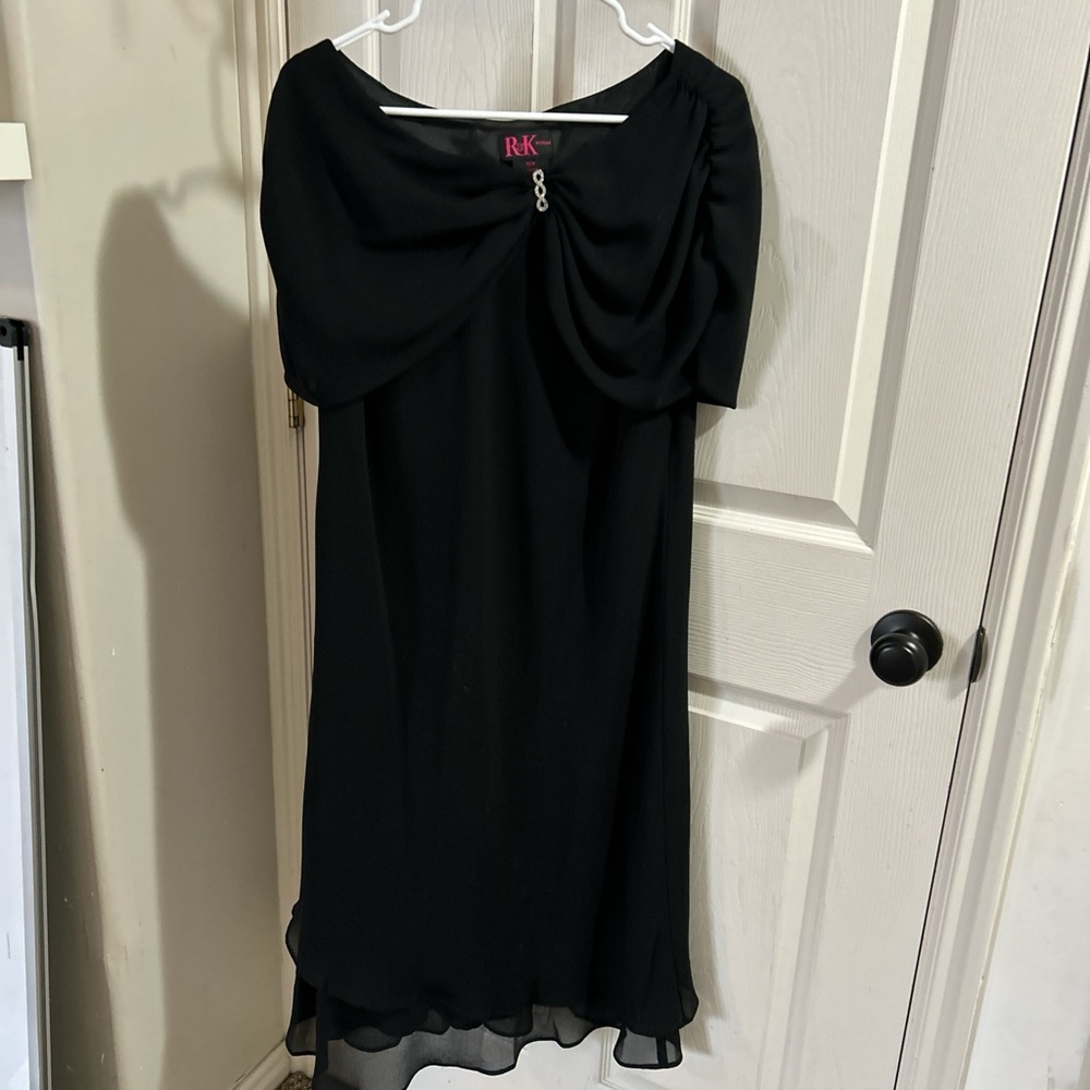 R&K Black Midi Dress with Cowl Neck and Flutter Sleeves